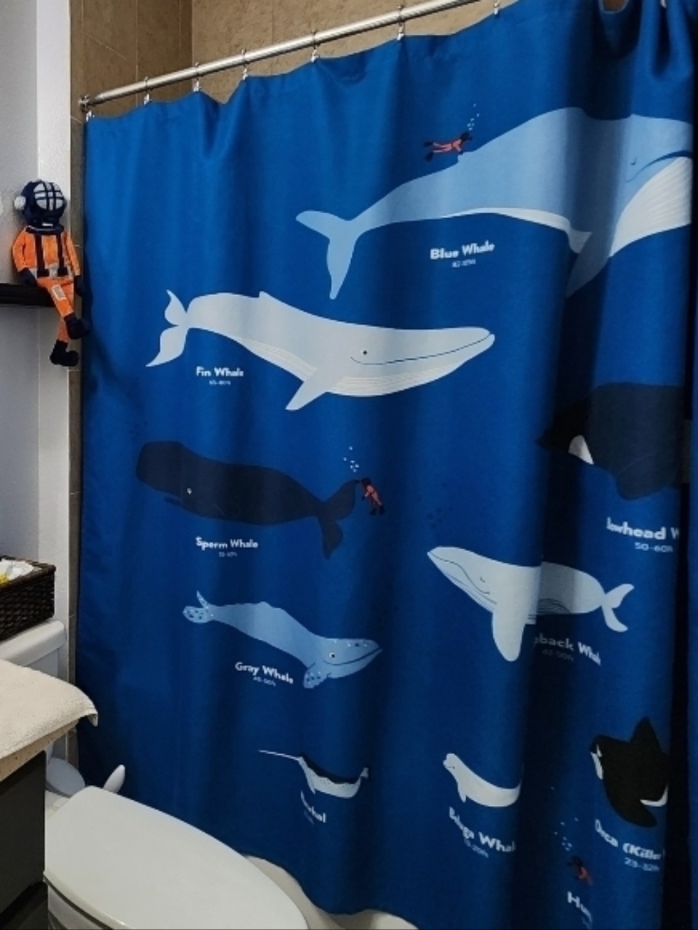 Navy Blue Whales Shower Curtain
